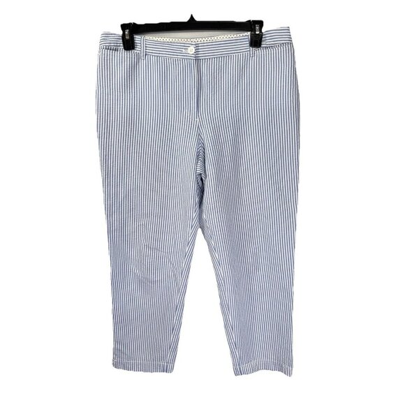 Talbots Pants - Talbots Perfect Crop Pants Womens 14 Blue White Stripe Seersucker Stretch Chino